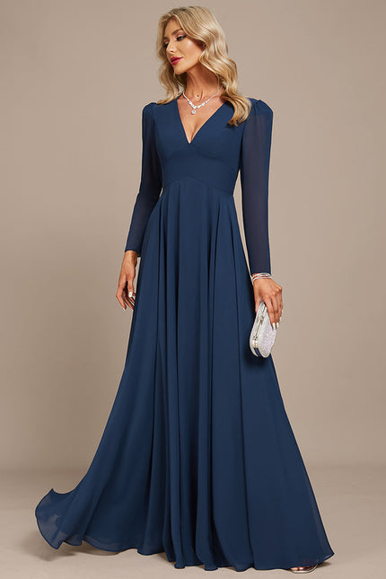Robe Manche Longue Mousseline Marine