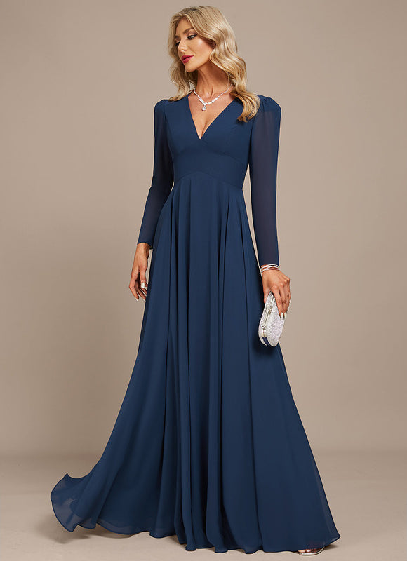 Robe Manche Longue Mousseline Marine