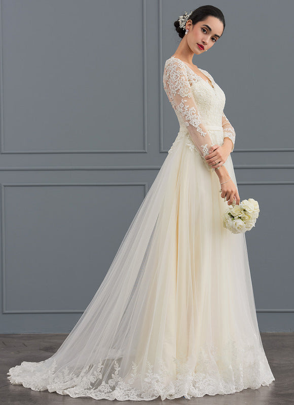 Robe Manche Longue Princesse Tulle Floral - gallery 5