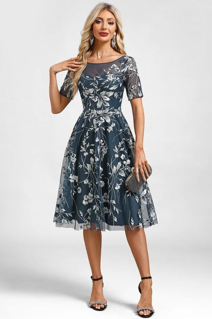 Robe Manche Longue Florale Bleu Nuit - gallery 1