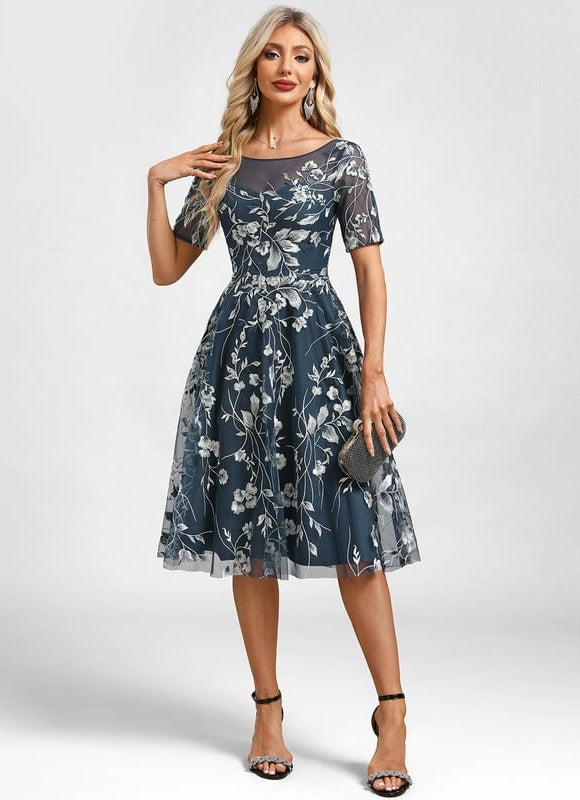 Robe Manche Longue Florale Bleu Nuit - gallery 1