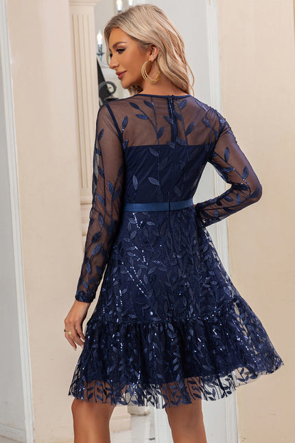 Robe Manche Longue Bleu Ornée - gallery 5