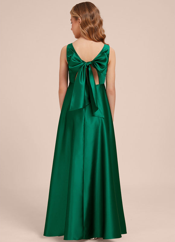 Robe Manche Longue Satin Émeraude - gallery 4
