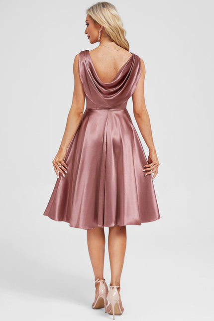 Robe Manche Longue Satin Rose Clair - gallery 6