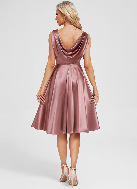 Robe Manche Longue Satin Rose Clair - gallery 6