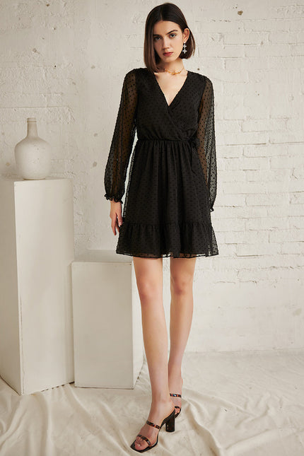 Robe Noire Evasee Manches Longues - gallery 2