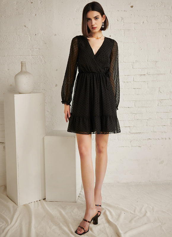 Robe Noire Evasee Manches Longues - gallery 2