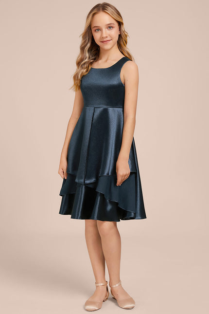 Robe Manche Longue Satin Bleu Canard - gallery 4