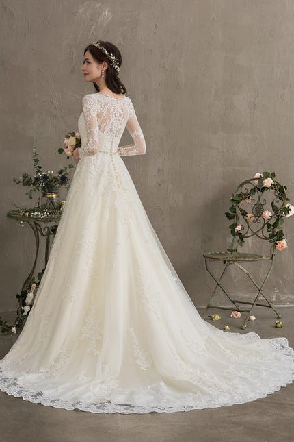Robe Manche Longue Nuptiale Florale - gallery 8