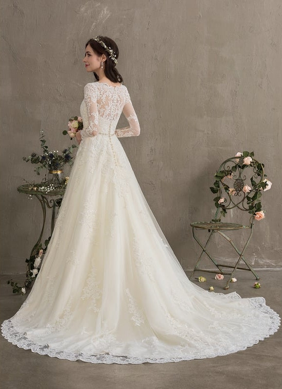 Robe Manche Longue Nuptiale Florale - gallery 8