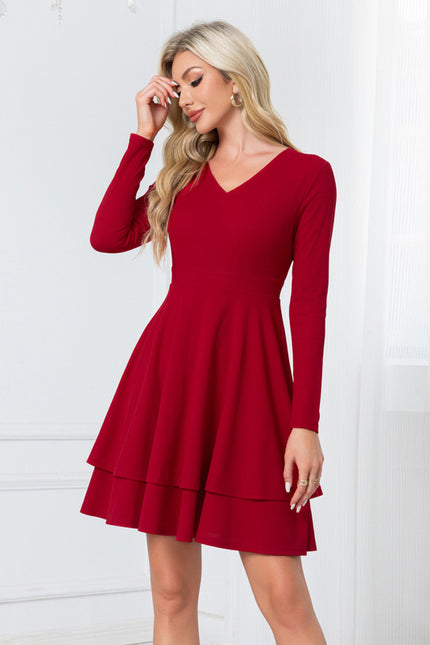 Robe Manche Longue Rouge À Volants - gallery 1