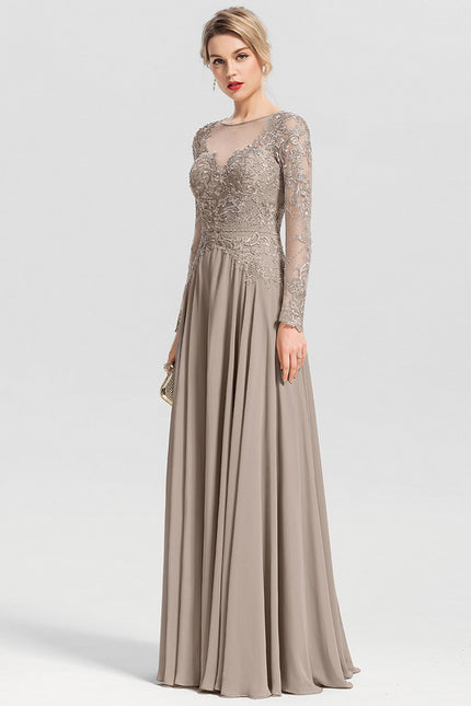 Robe Manche Longue Élégante Beige - gallery 1