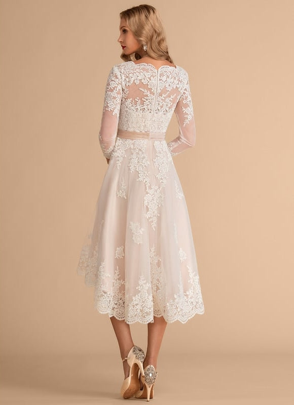 Robe Manche Longue Élégante En Dentelle - gallery 1