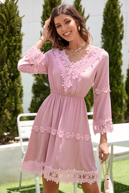 Robe Manche Longue Courte Florale Rose - gallery 3