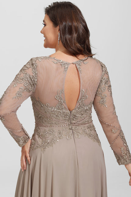Robe Manche Longue Élégante Beige - gallery 6