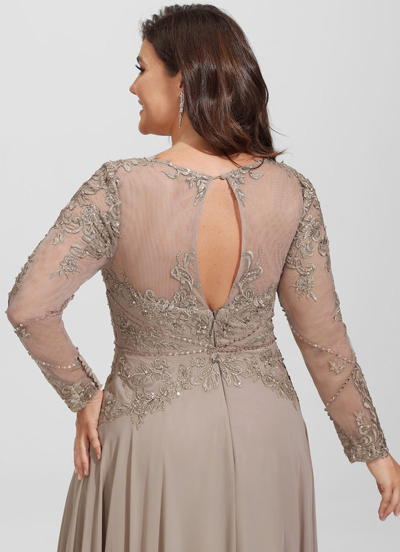 Robe Manche Longue Élégante Beige - gallery 6