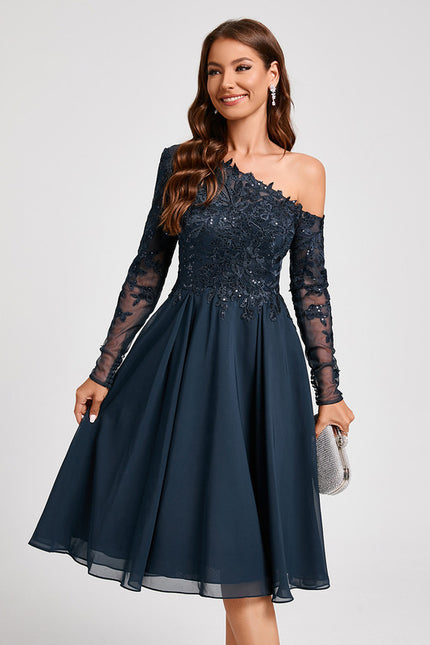 Robe Manche Longue Asymétrique Dentelle - gallery 6