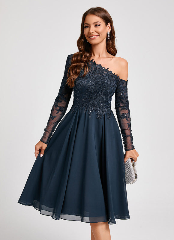 Robe Manche Longue Asymétrique Dentelle - gallery 6