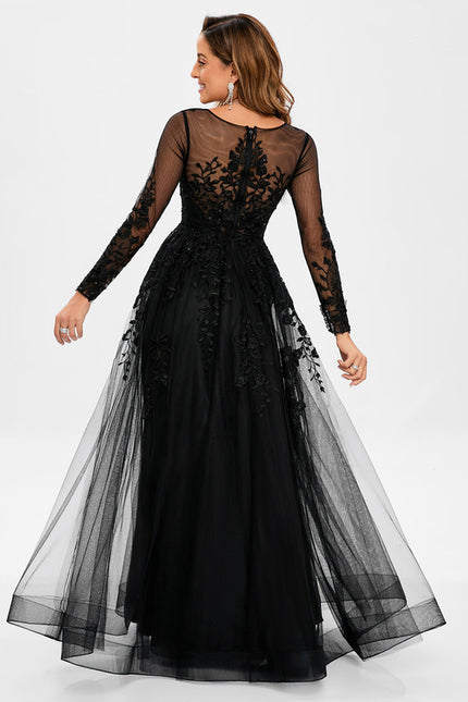 Robe Noire Tulle Manches Longues - gallery 3