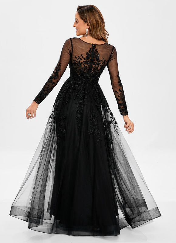 Robe Noire Tulle Manches Longues - gallery 3