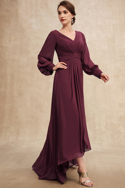 Robe Manche Longue Asymétrique Bordeaux - gallery 4