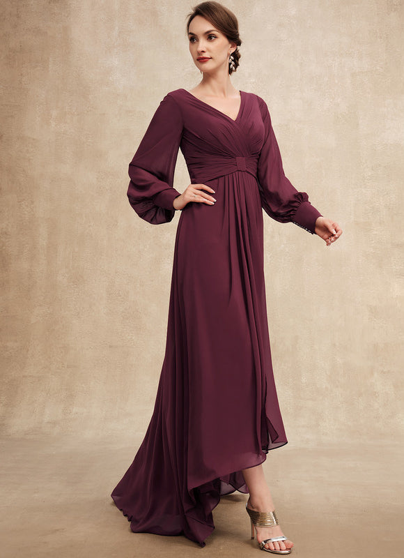 Robe Manche Longue Asymétrique Bordeaux - gallery 4