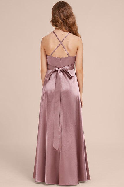 Robe Manche Longue Satin Mauve Volants - gallery 4