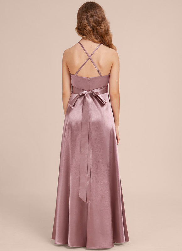 Robe Manche Longue Satin Mauve Volants - gallery 4