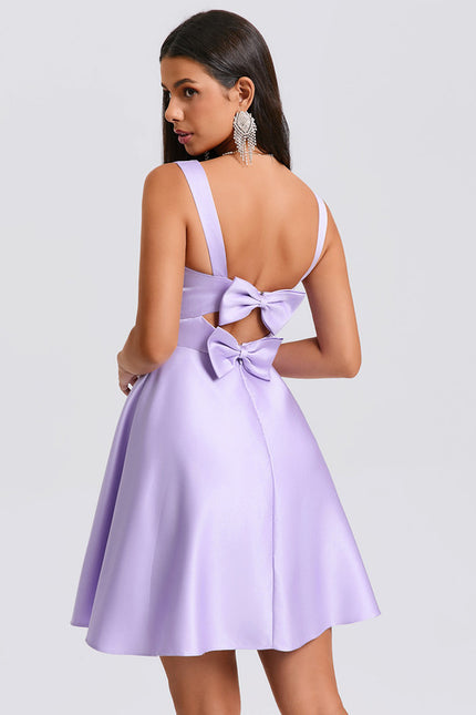 Robe Manche Longue Satin Lilas - gallery 7