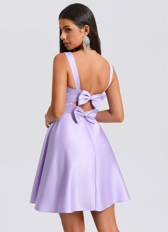 Robe Manche Longue Satin Lilas - gallery 7