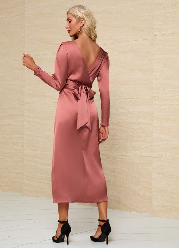 Robe Longue Satin Manche Bouffante - gallery 1