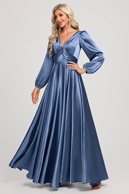 Robe Demoiselle D'Honneur Satin Manche Longue - gallery 2