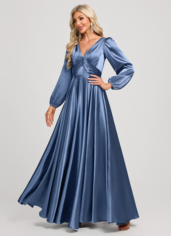 Robe Demoiselle D'Honneur Satin Manche Longue - gallery 2