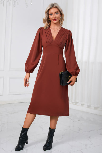 Robe Manche Longue Midi Bordeaux Satinée - gallery 4