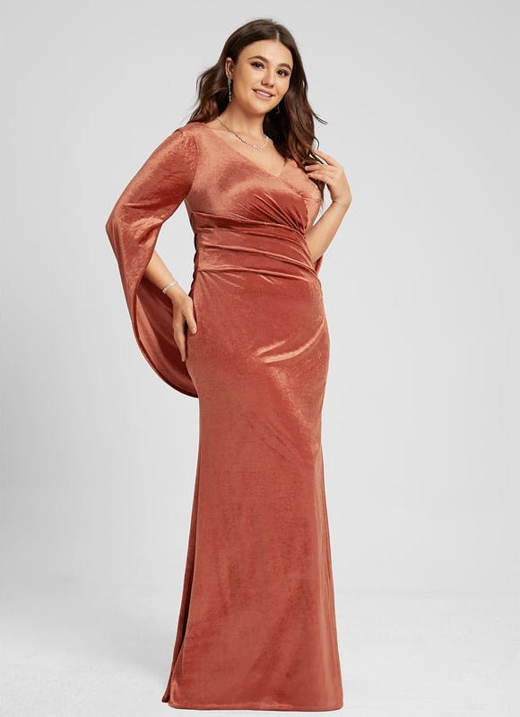 Robe Manche Longue Velours Saumon - gallery 5