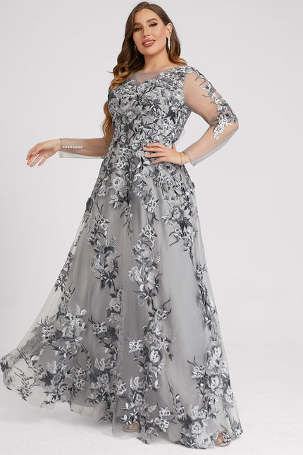 Robe Manche Longue Grise Florale - gallery 7