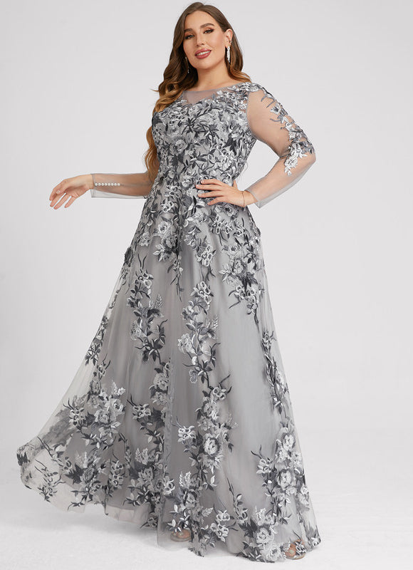 Robe Manche Longue Grise Florale - gallery 7