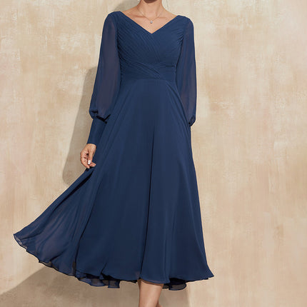 Robe Manche Longue Vaporeuse Marine
