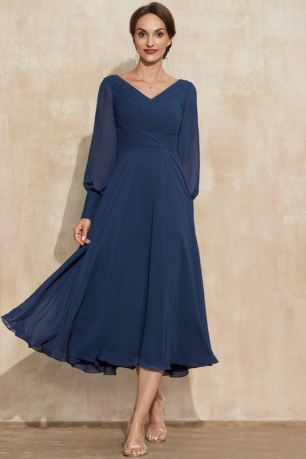 Robe Manche Longue Vaporeuse Marine
