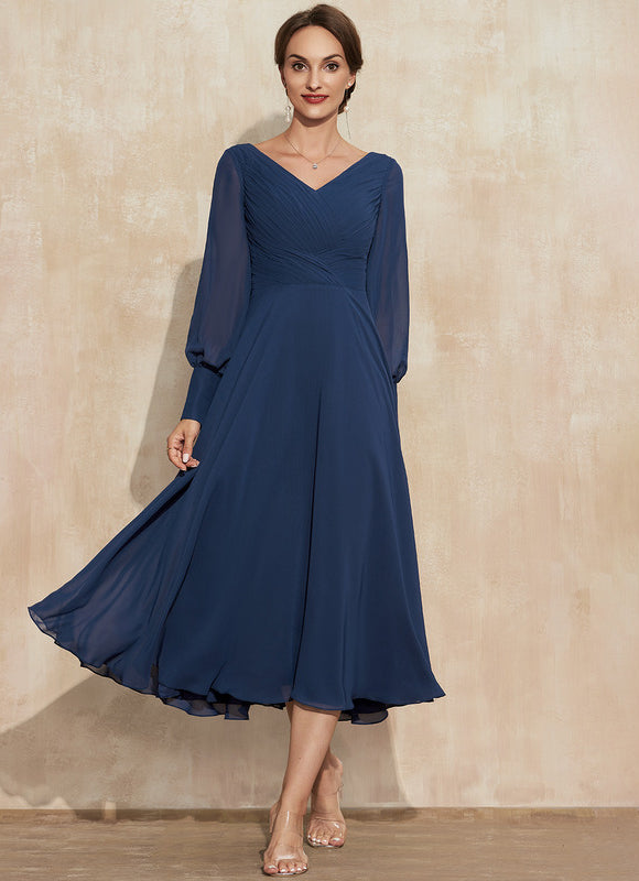 Robe Manche Longue Vaporeuse Marine