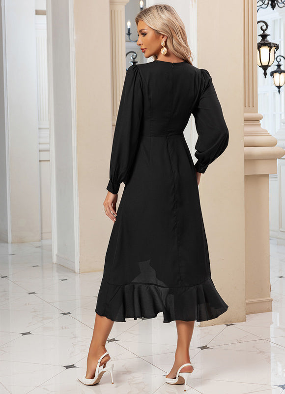 Robe Noire Asymetrique Manche Longue - gallery 5
