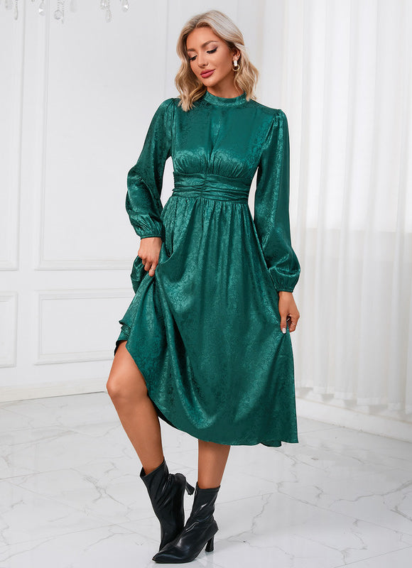 Robe Manche Longue Trapèze Satinée - gallery 3