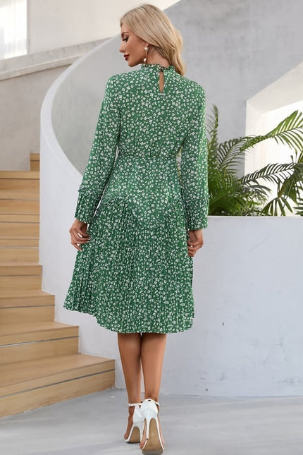 Robe Manche Longue Midi Verte Fleuri - gallery 2