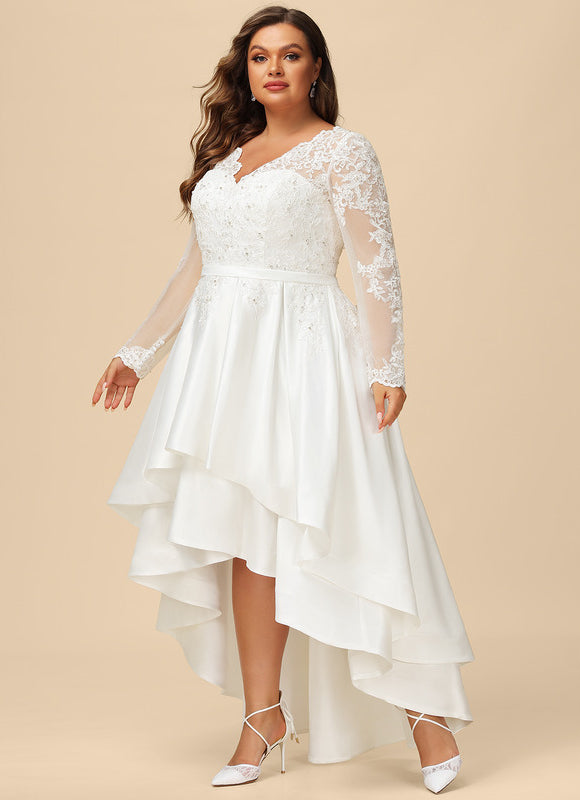 Robe Manche Longue Satin Asymétrique - gallery 8
