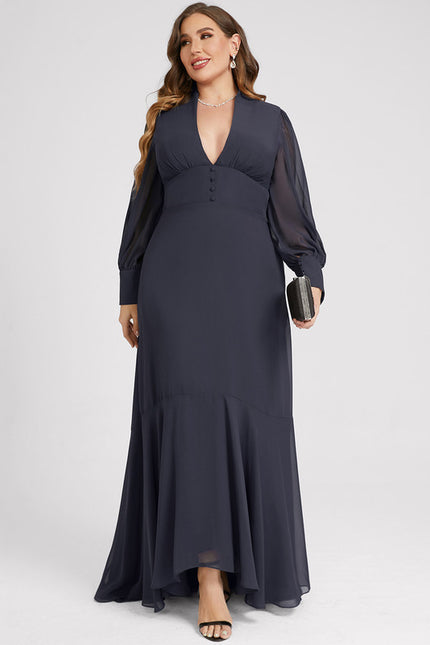 Robe Manche Longue Fluide Bleu Marine - gallery 8