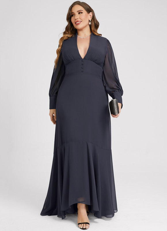 Robe Manche Longue Fluide Bleu Marine - gallery 8