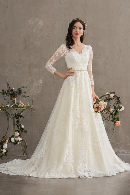 Robe Manche Longue Nuptiale Florale - gallery 5