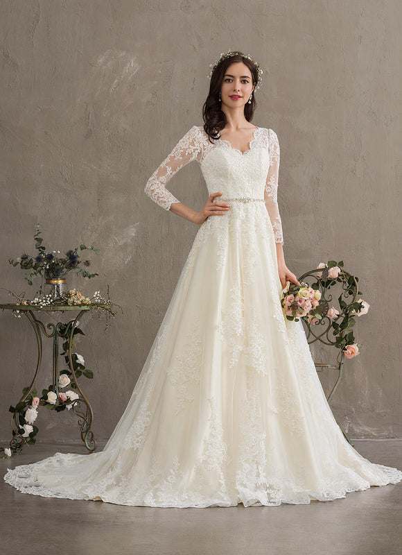 Robe Manche Longue Nuptiale Florale - gallery 5