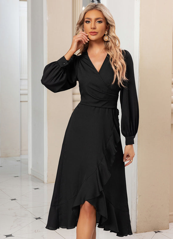 Robe Noire Asymetrique Manche Longue - gallery 1
