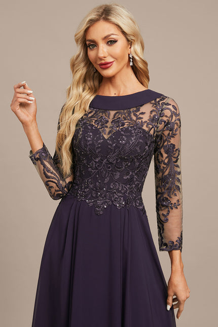 Robe Manche Longue Soirée Violette Élégante - gallery 1